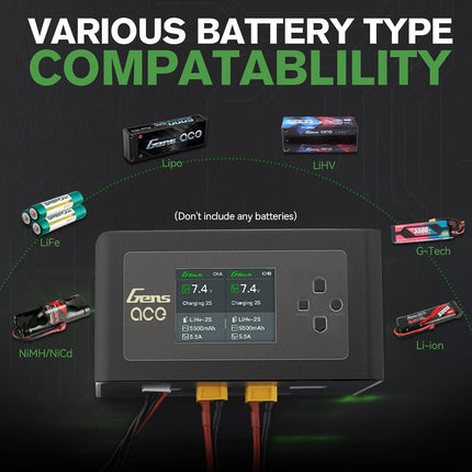 Gens Ace iMars D300 G-Tech Series RC Lipo Battery Charger Smart Dual Channel Charger 16A AC 300W DC 700W Charging