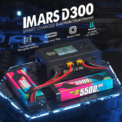 Gens Ace iMars D300 G-Tech Series RC Lipo Battery Charger Smart Dual Channel Charger 16A AC 300W DC 700W Charging