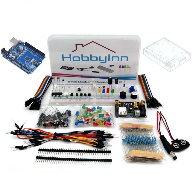 Basic Electronic Component Starter Kit with UNO R3 Breadboard LED Buzzer Resistor Capacitors HobbyInn