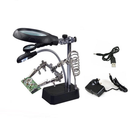 Solder Helping Hands Station LED Lamp Third Hand Repair Clamp Auxiliary Clip Stand Two Auxiliary Magnifying Glasses Lens Solder Iron Holder Stand with UK Power Adapter. HobbyInn