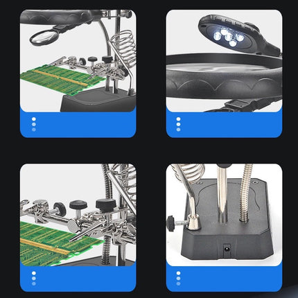 Solder Helping Hands Station LED Lamp Third Hand Repair Clamp Auxiliary Clip Stand Two Auxiliary Magnifying Glasses Lens Solder Iron Holder Stand with UK Power Adapter. HobbyInn