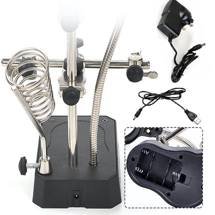 Solder Helping Hands Station LED Lamp Third Hand Repair Clamp Auxiliary Clip Stand Two Auxiliary Magnifying Glasses Lens Solder Iron Holder Stand with UK Power Adapter. HobbyInn