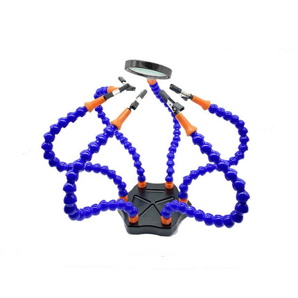 Solder Helping Hands Station Soldering Third Hand Tool with 6pcs of Flexible Arms 3xMagnifying Glass Clamp Swivel Holder HobbyInn