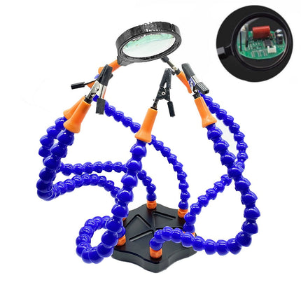Solder Helping Hands Station Soldering Third Hand Tool with 6pcs of Flexible Arms 3xMagnifying Glass Clamp Swivel Holder HobbyInn