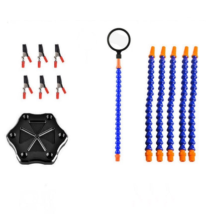 Solder Helping Hands Station Soldering Third Hand Tool with 6pcs of Flexible Arms 3xMagnifying Glass Clamp Swivel Holder HobbyInn
