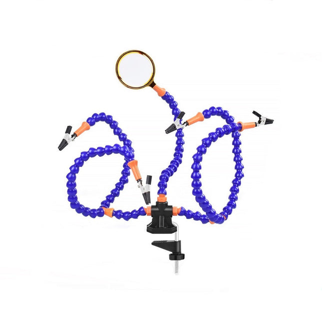 Soldering Helping Hands Station Soldering Third Hand Tool 5pcs of Flexible Arms Magnifying Glass Clamp Swivel Holder HobbyInn