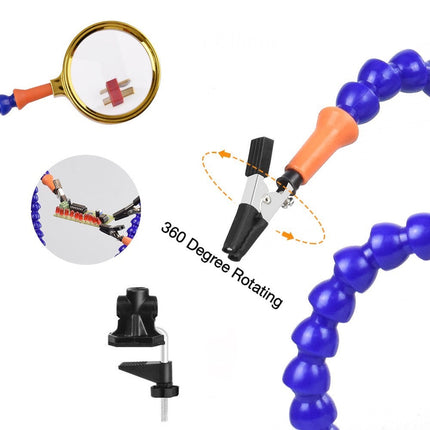 Soldering Helping Hands Station Soldering Third Hand Tool 5pcs of Flexible Arms Magnifying Glass Clamp Swivel Holder HobbyInn