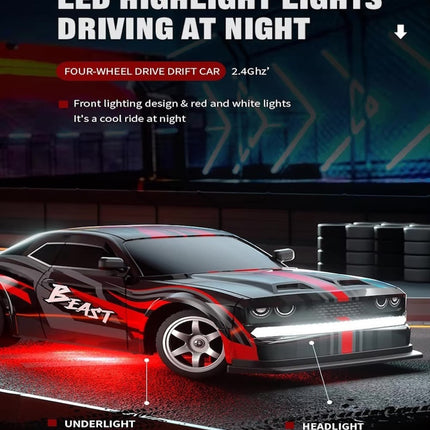 RC Drift Car 4WD 1/16 2.4Ghz Radio Control Race Car 25Km with 2 Rechargeable Batteries HobbyInn