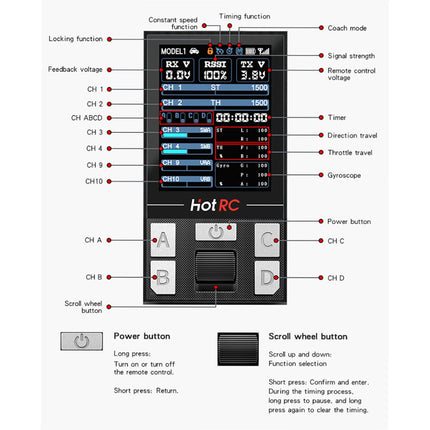 RC Transmitter Receiver Radio Control 10Channel HOTRC CT-10B 2.4ghz with Rechargable Battery HOTRC