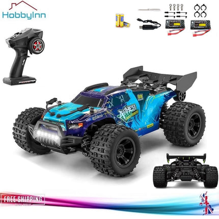 RC Monster Truck 4WD Off Road Vehicle 1/18 2.4G Remote Control Car 40km Blue with 2*Rechargeable Batteries include Remote Batteries