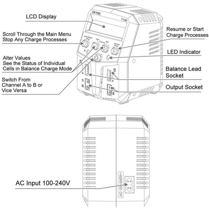 SKYRC T100 dual lipo battery charger 5A 2x50W for LiPo Li-Ion LiHV LiFe NiMH Balance Charging Pb AGM SKYRC