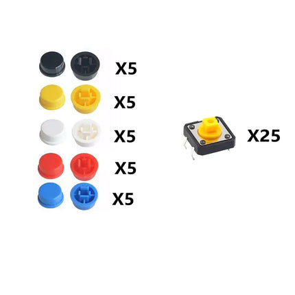 25pcs Tactile Switch Cap Push Button  4 Pins SMD PCB Micro Momentary Tact Assortment Kit HobbyInn