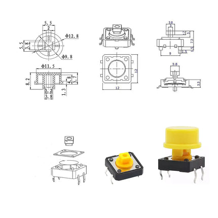 25pcs Tactile Switch Cap Push Button  4 Pins SMD PCB Micro Momentary Tact Assortment Kit HobbyInn